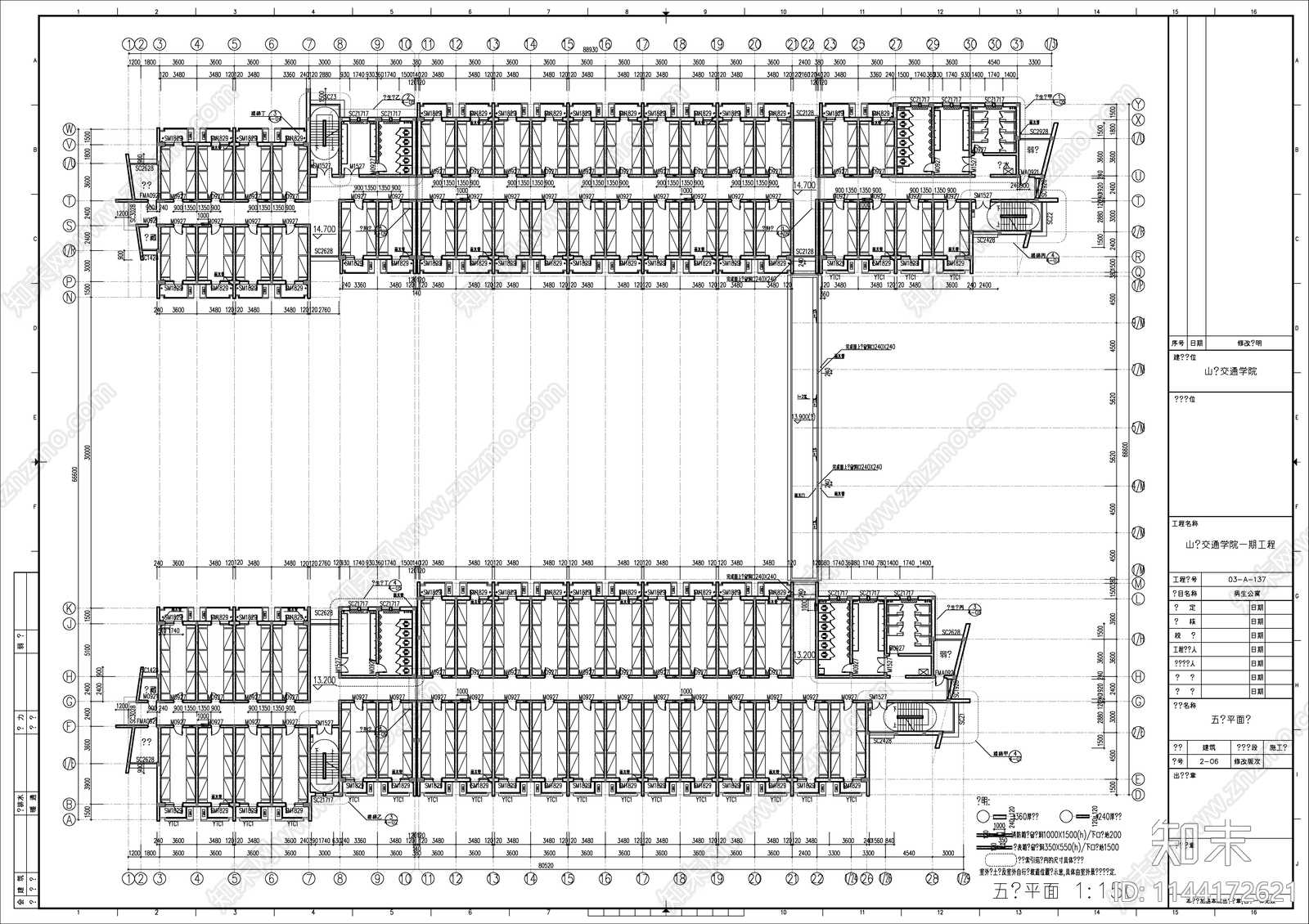 某高校男生宿舍楼建筑cad施工图下载【ID:1144172621】