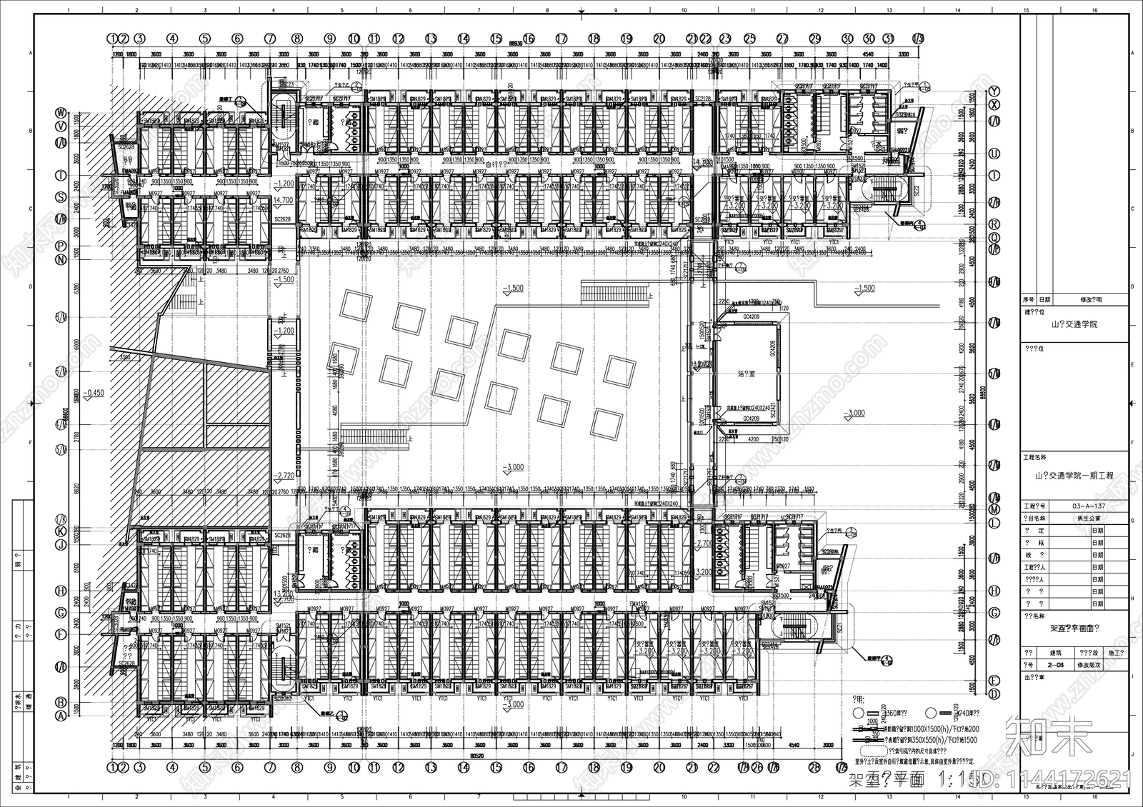 某高校男生宿舍楼建筑cad施工图下载【ID:1144172621】