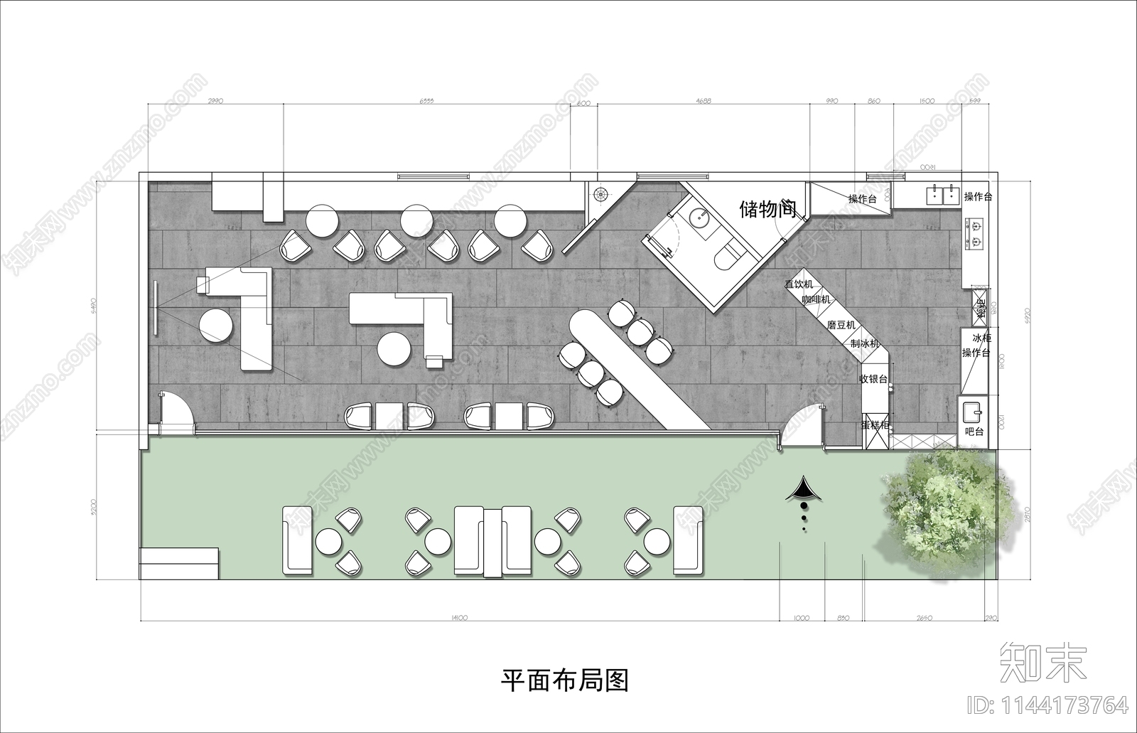 100㎡奶茶咖啡馆平面布置图施工图下载【ID:1144173764】