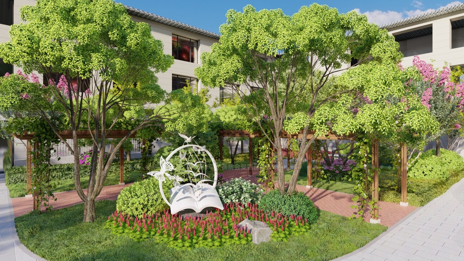 现代校园景观SU模型下载【ID:1144328584】