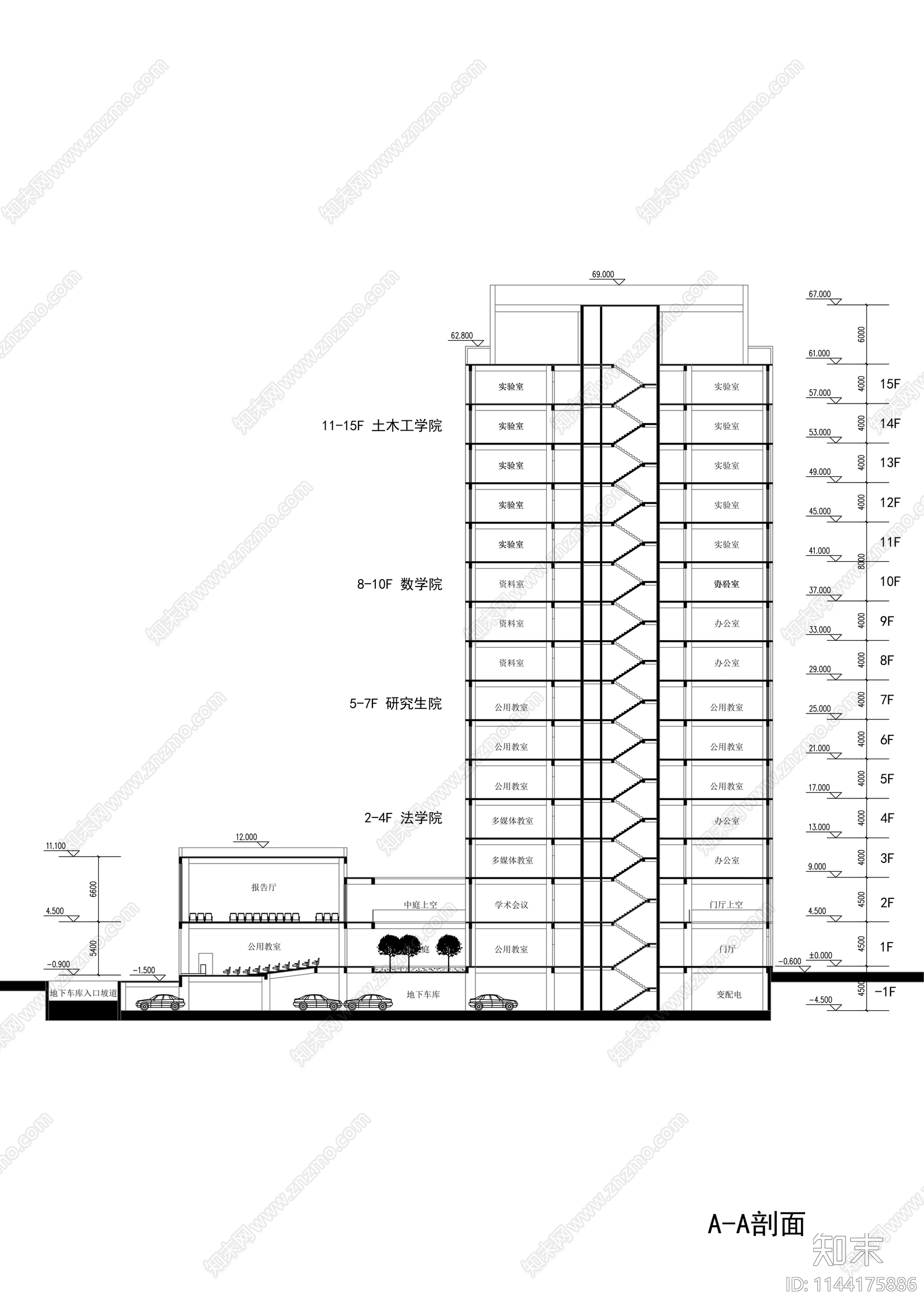 学校理工楼建筑cad施工图下载【ID:1144175886】