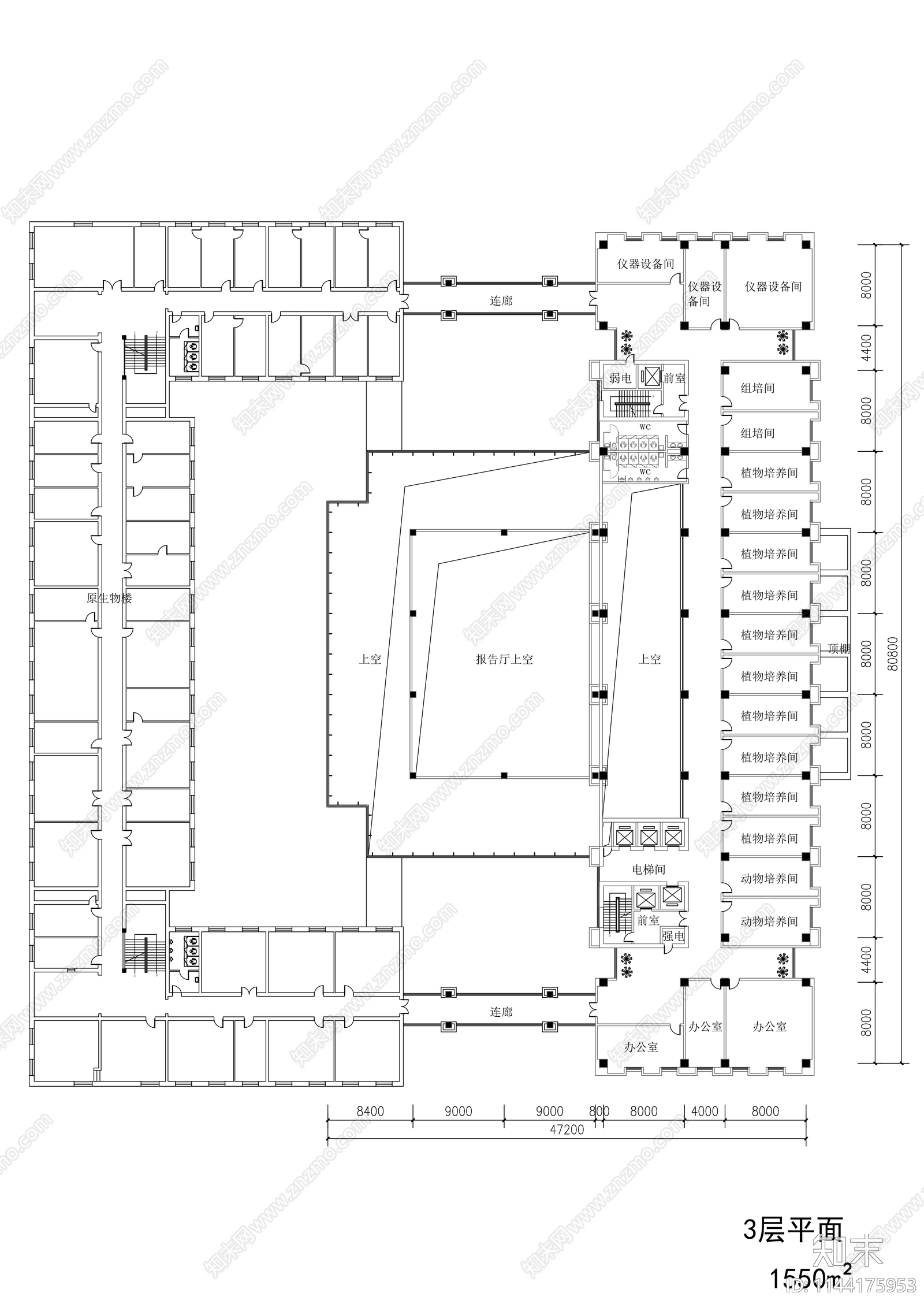 学校生物楼建筑cad施工图下载【ID:1144175953】