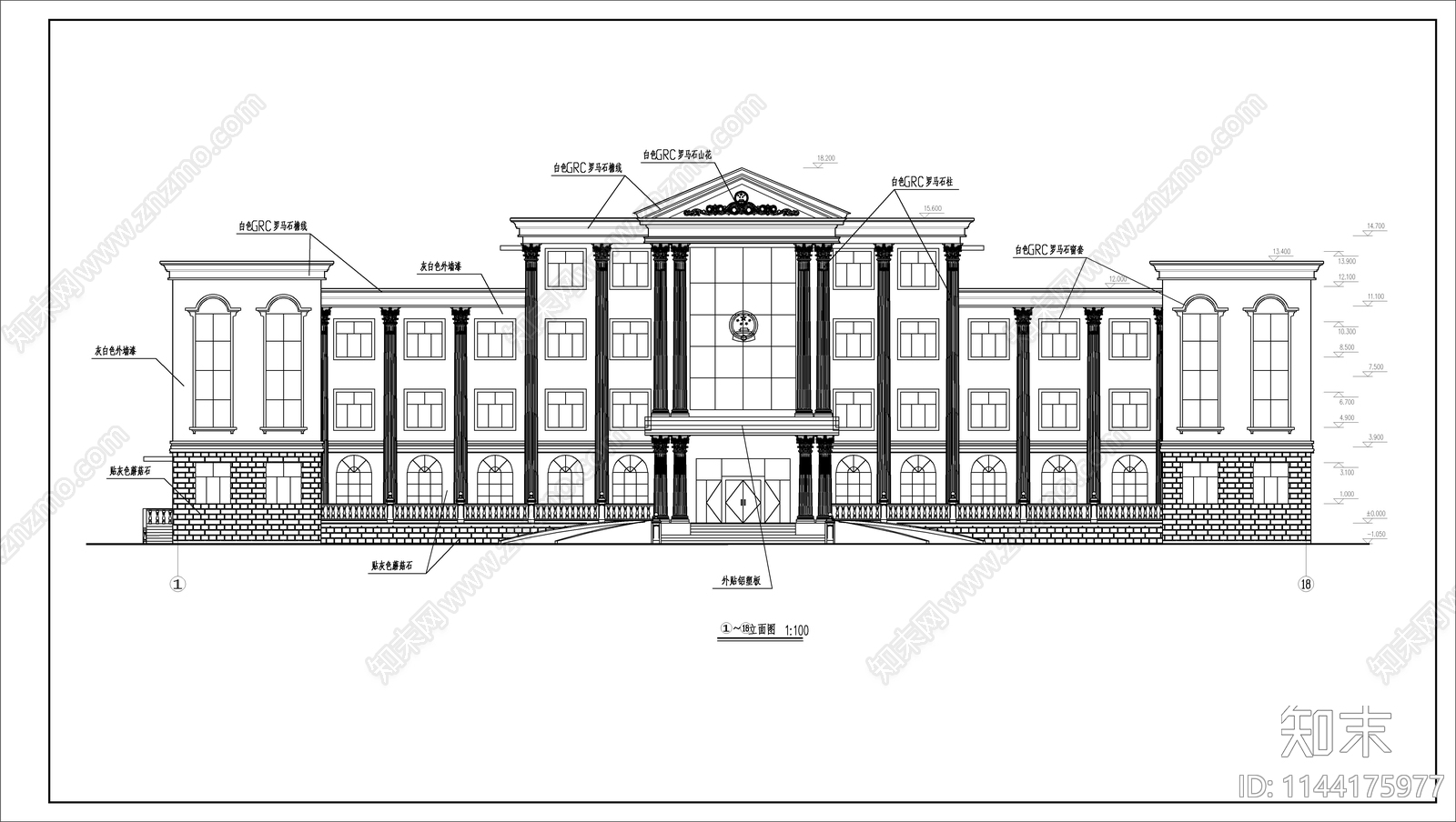 欧式风办公楼建筑cad施工图下载【ID:1144175977】