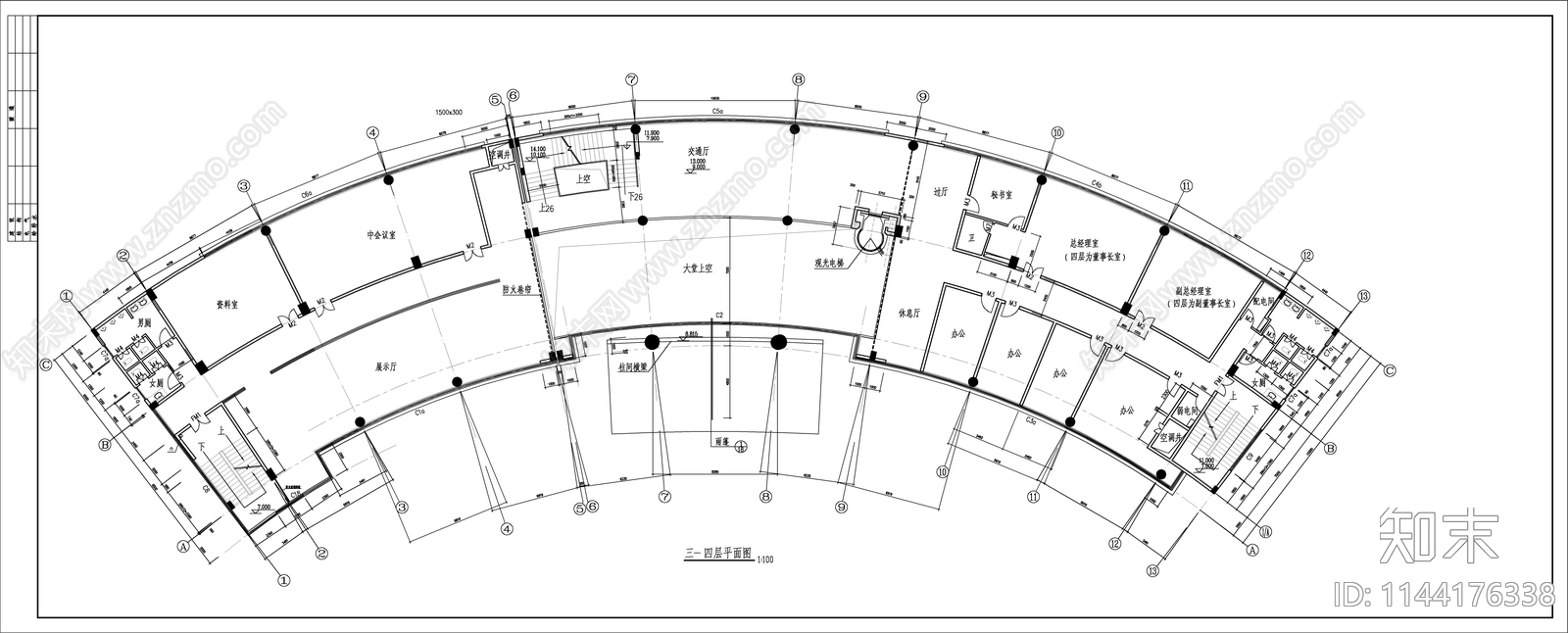 现代办公楼建筑cad施工图下载【ID:1144176338】