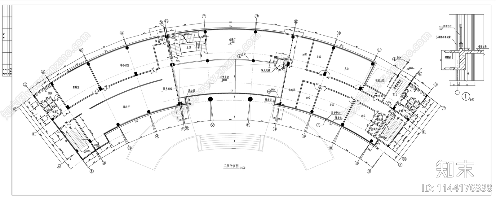 现代办公楼建筑cad施工图下载【ID:1144176338】