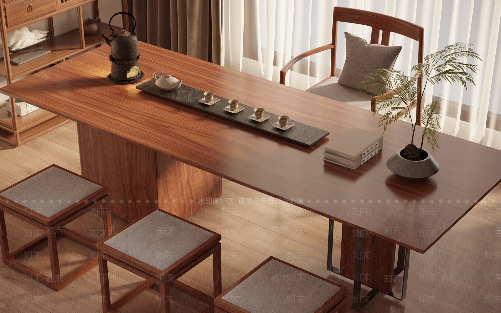 新中式茶桌椅组合3D模型下载【ID:1144177104】