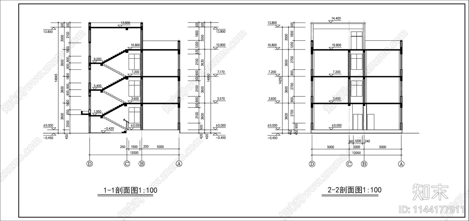 3层化工公司厂区办公楼建筑cad施工图下载【ID:1144177911】