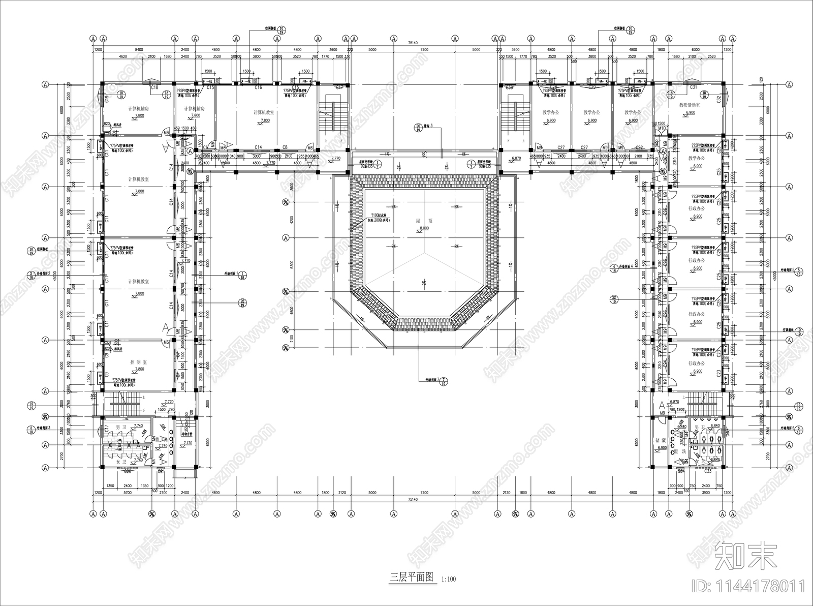 某中学综合教学楼建筑cad施工图下载【ID:1144178011】