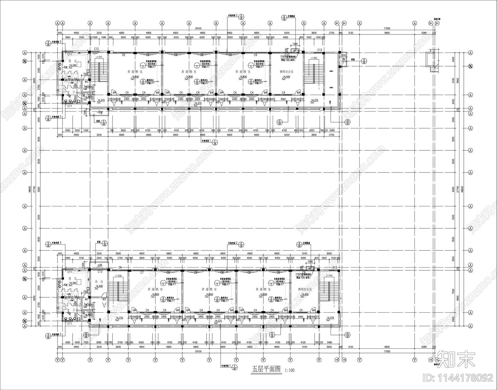 某中学教学楼建筑cad施工图下载【ID:1144178092】