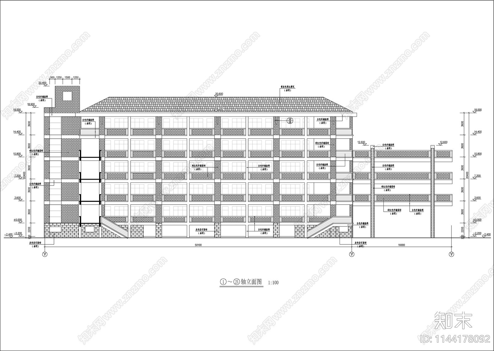 某中学教学楼建筑cad施工图下载【ID:1144178092】