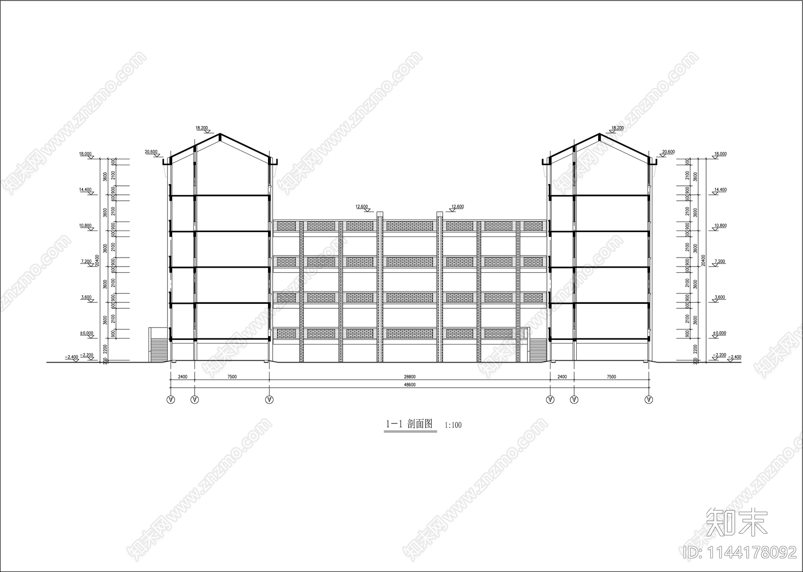 某中学教学楼建筑cad施工图下载【ID:1144178092】