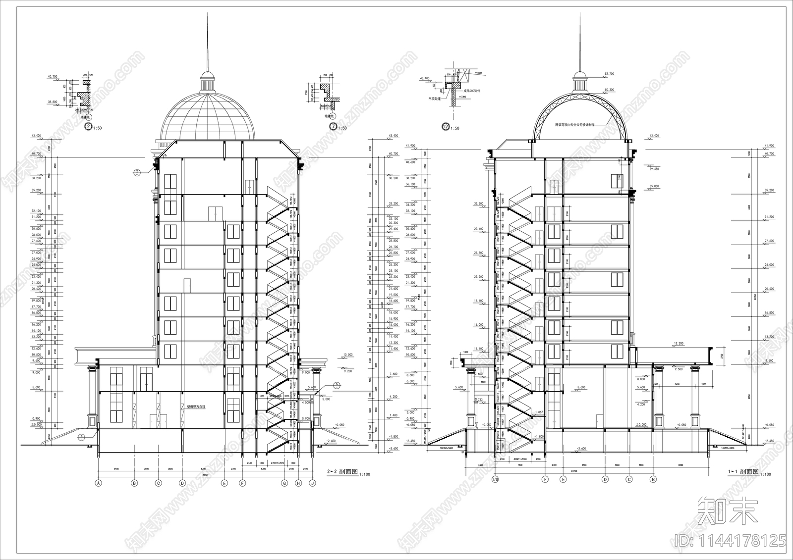 欧式行政办公楼建筑cad施工图下载【ID:1144178125】