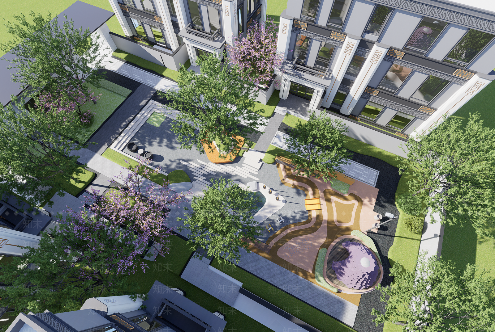 现代住宅景观SU模型下载【ID:1144179676】