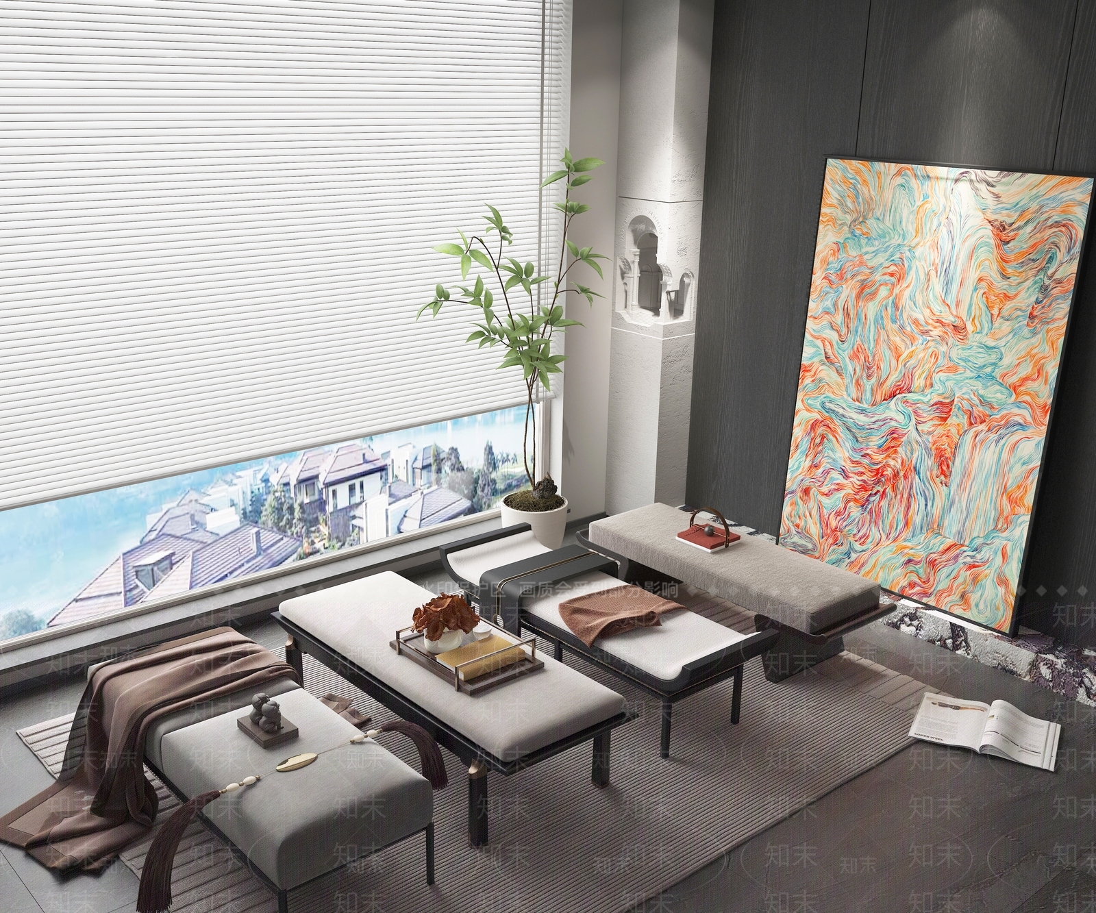 新中式床尾凳SU模型下载【ID:1144185430】