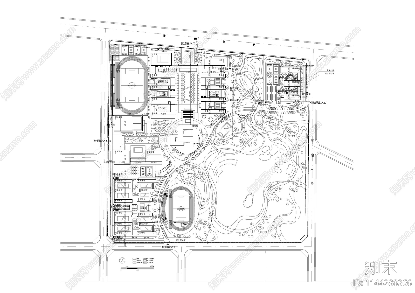 中学学校建筑cad施工图下载【ID:1144288366】