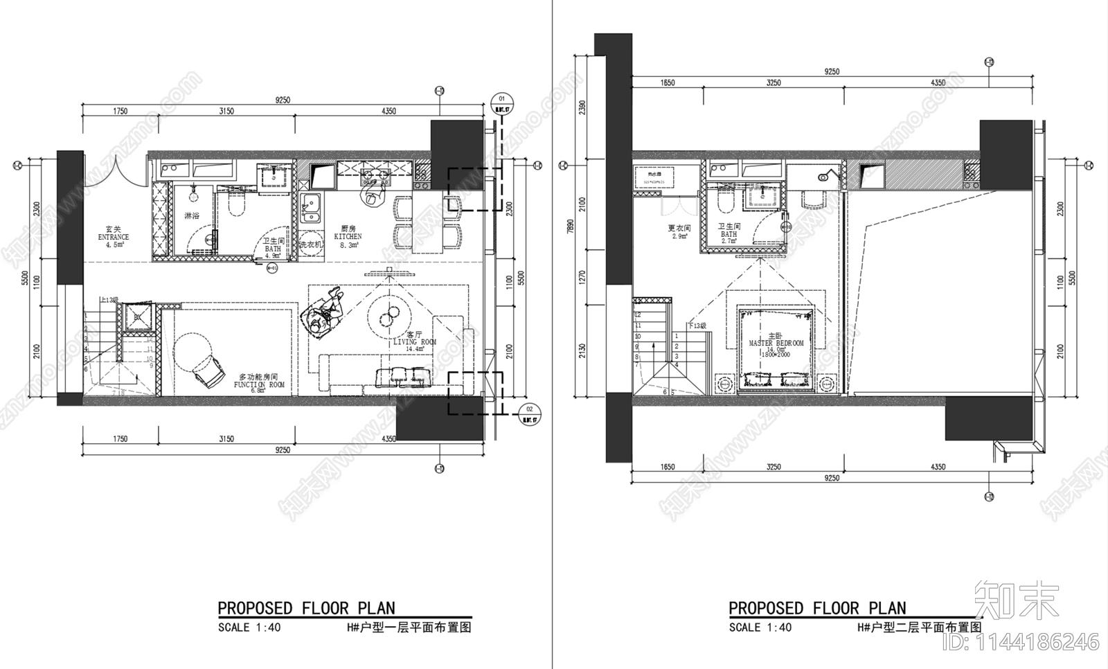 丹健设计深圳恒大天璟9套LOFT公寓样板间室内施工图下载【ID:1144186246】