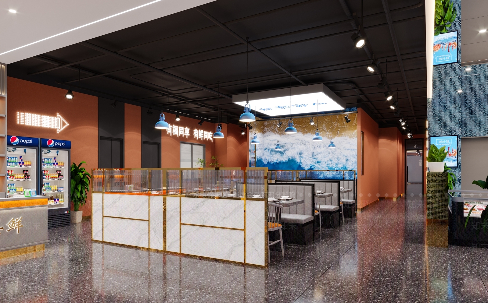 现代海鲜餐厅3D模型下载【ID:1144189540】