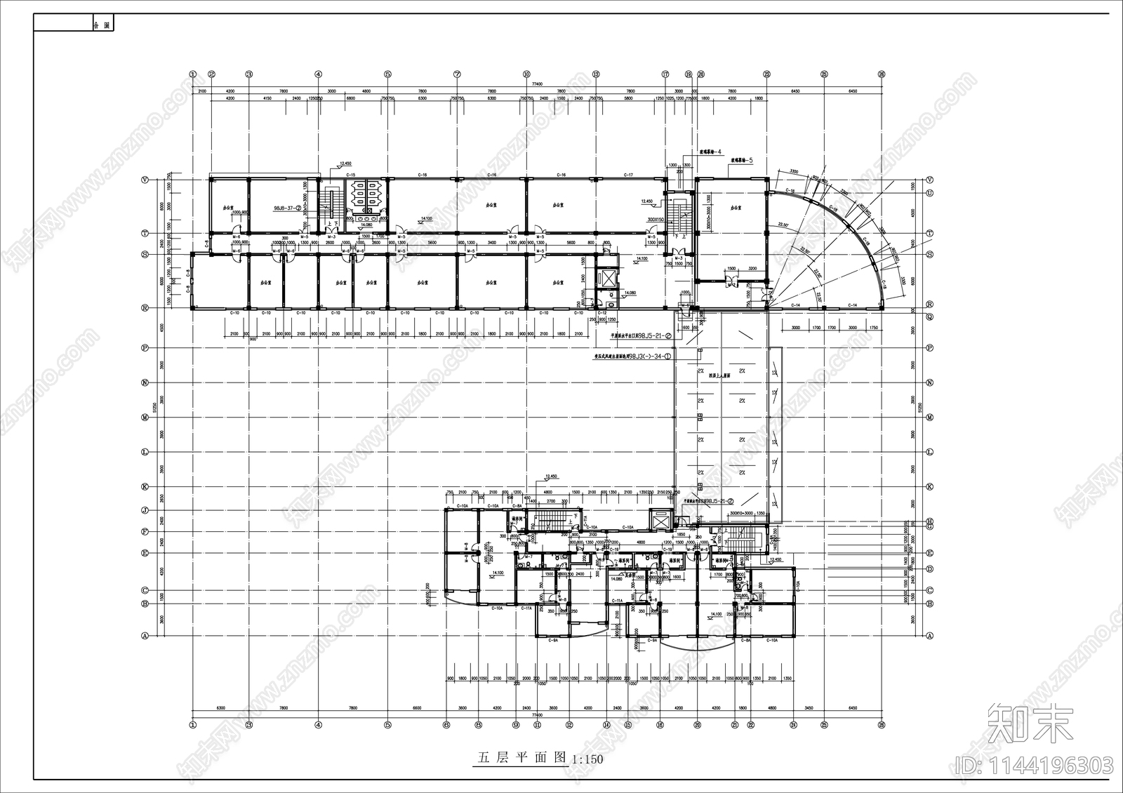 框架结构办公楼建筑cad施工图下载【ID:1144196303】
