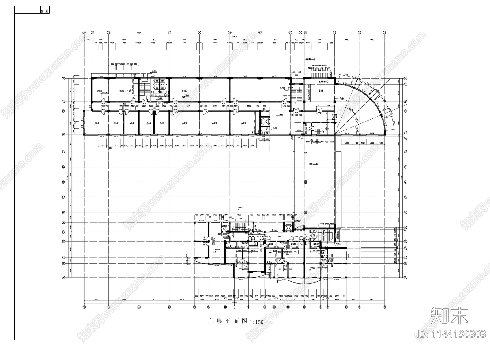 框架结构办公楼建筑cad施工图下载【ID:1144196303】