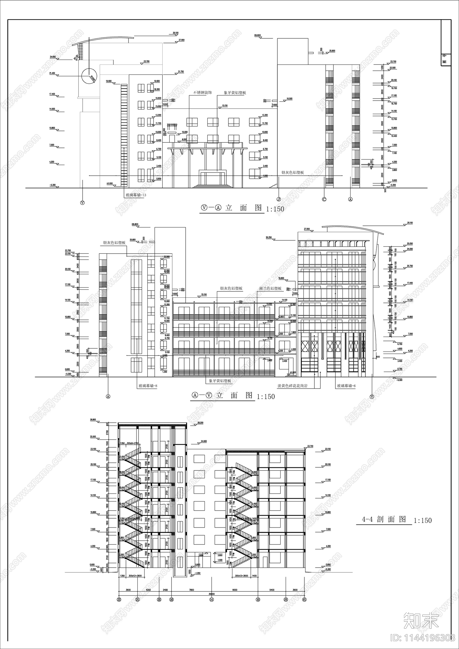 框架结构办公楼建筑cad施工图下载【ID:1144196303】