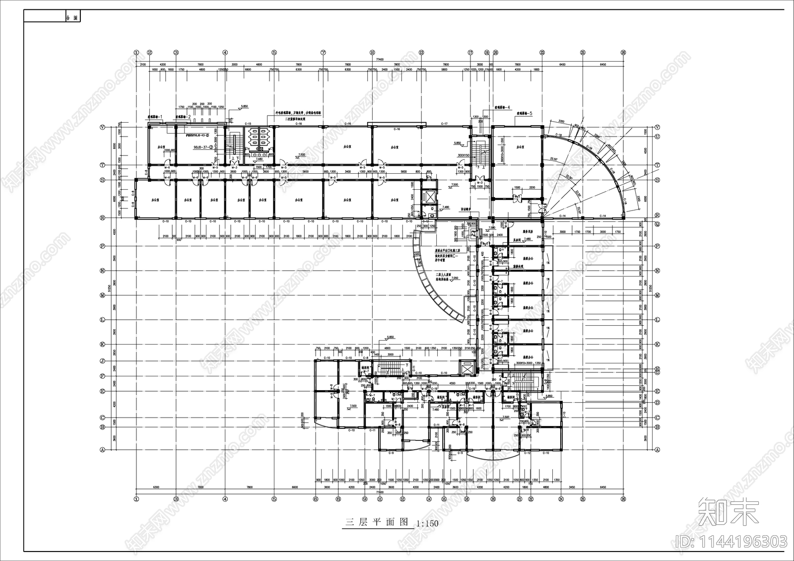 框架结构办公楼建筑cad施工图下载【ID:1144196303】