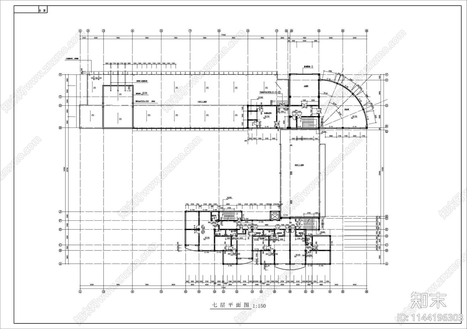 框架结构办公楼建筑cad施工图下载【ID:1144196303】