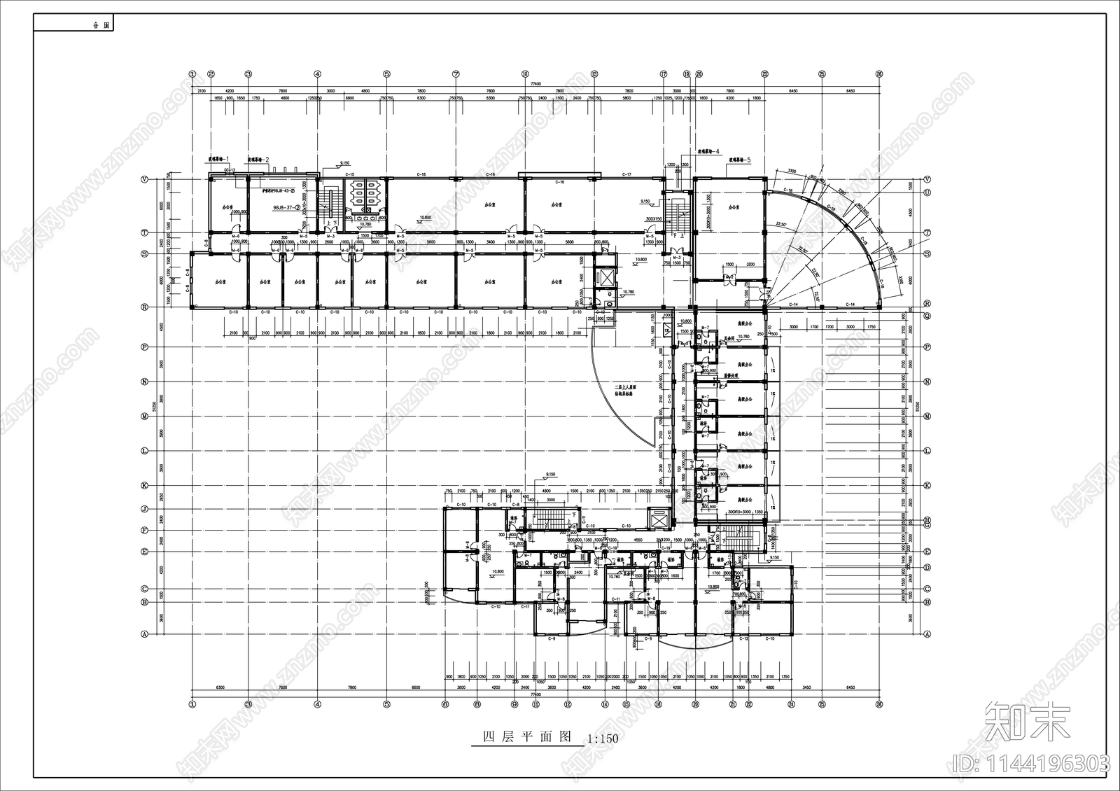 框架结构办公楼建筑cad施工图下载【ID:1144196303】