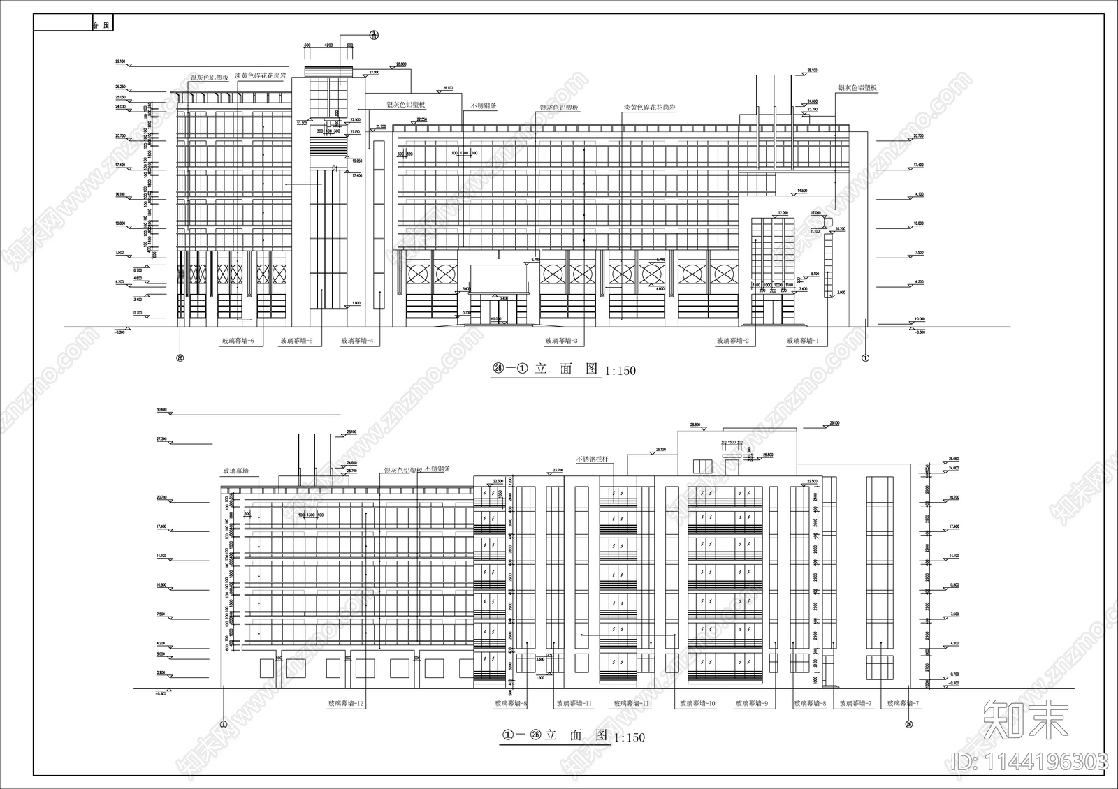 框架结构办公楼建筑cad施工图下载【ID:1144196303】