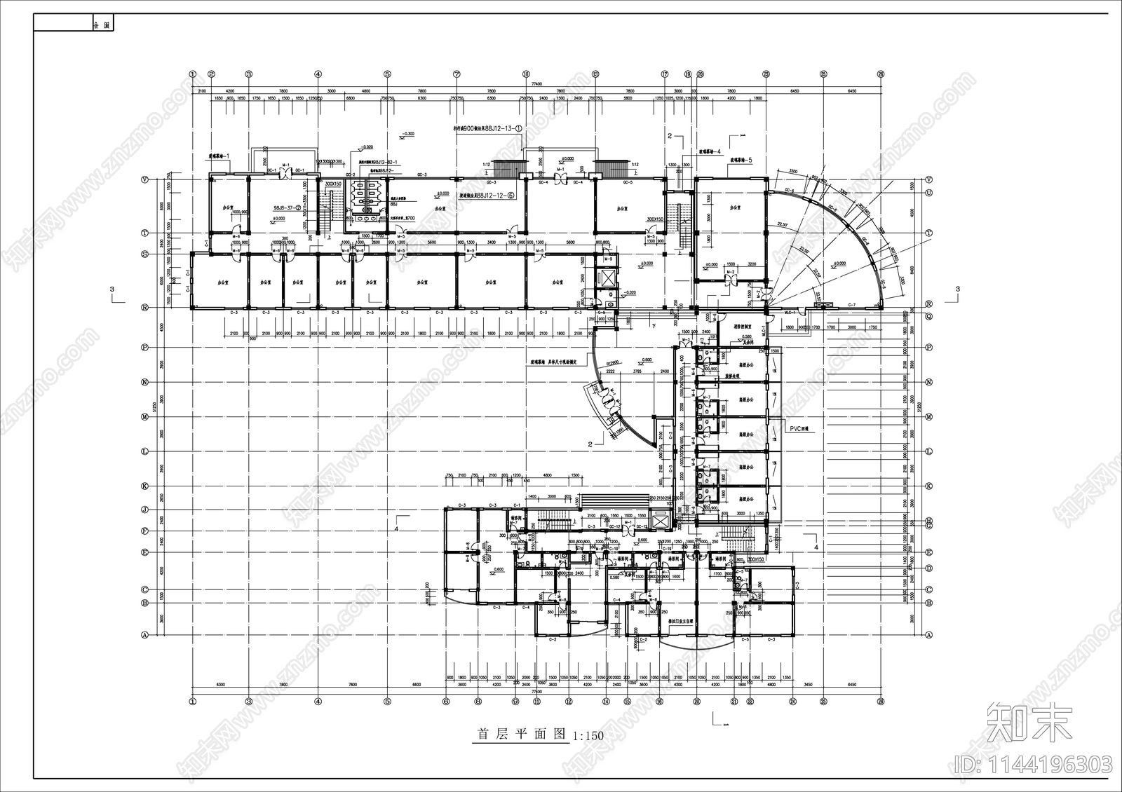 框架结构办公楼建筑cad施工图下载【ID:1144196303】