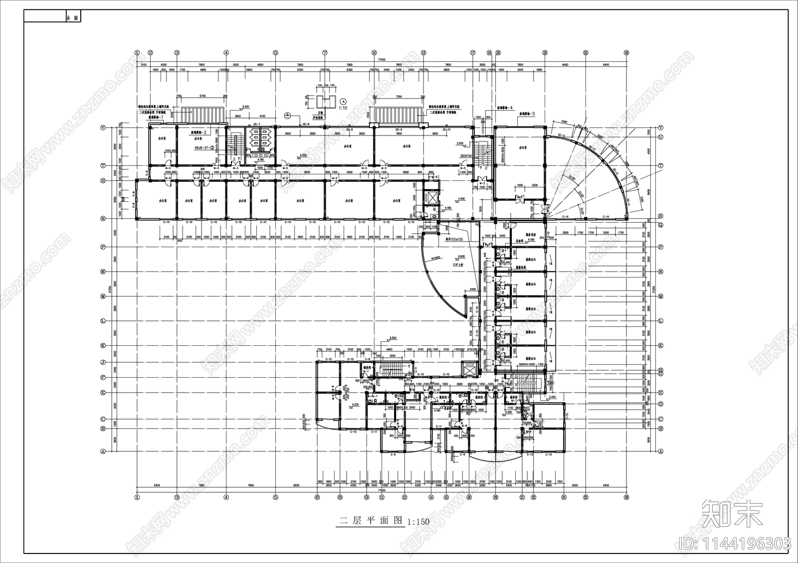 框架结构办公楼建筑cad施工图下载【ID:1144196303】