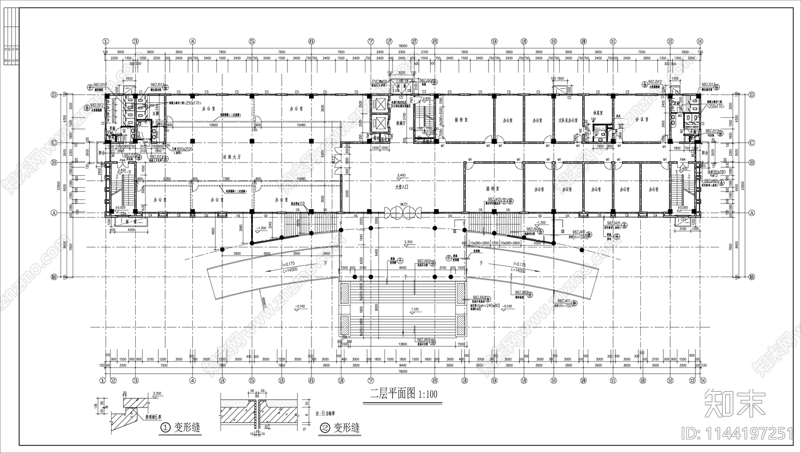 混凝土框架结构就业培训办公楼建筑施工图下载【ID:1144197251】