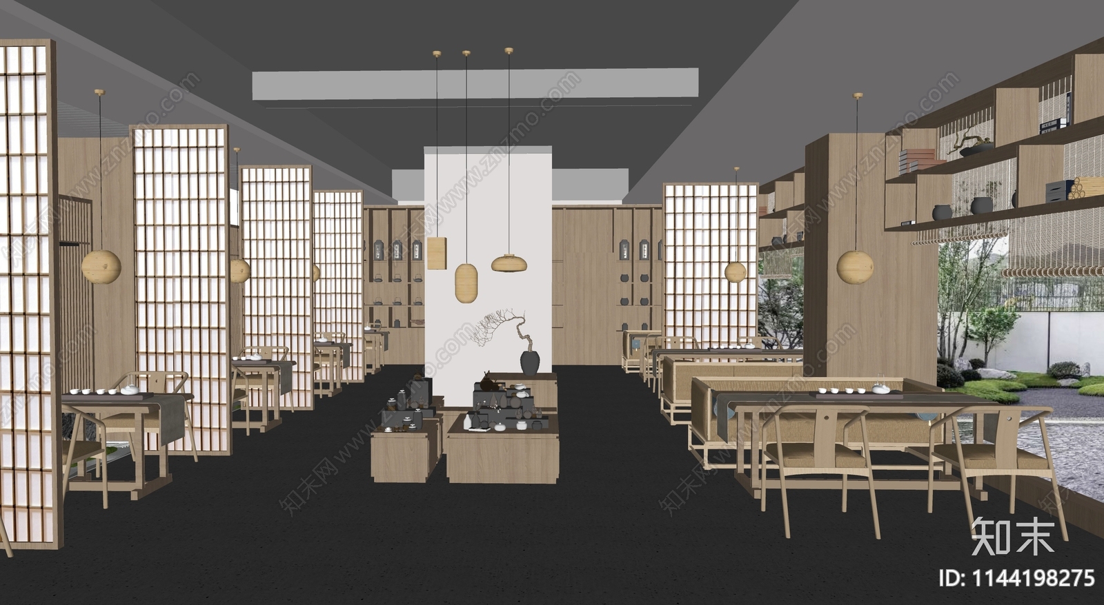 新中式茶馆SU模型下载【ID:1144198275】_知末su模型网