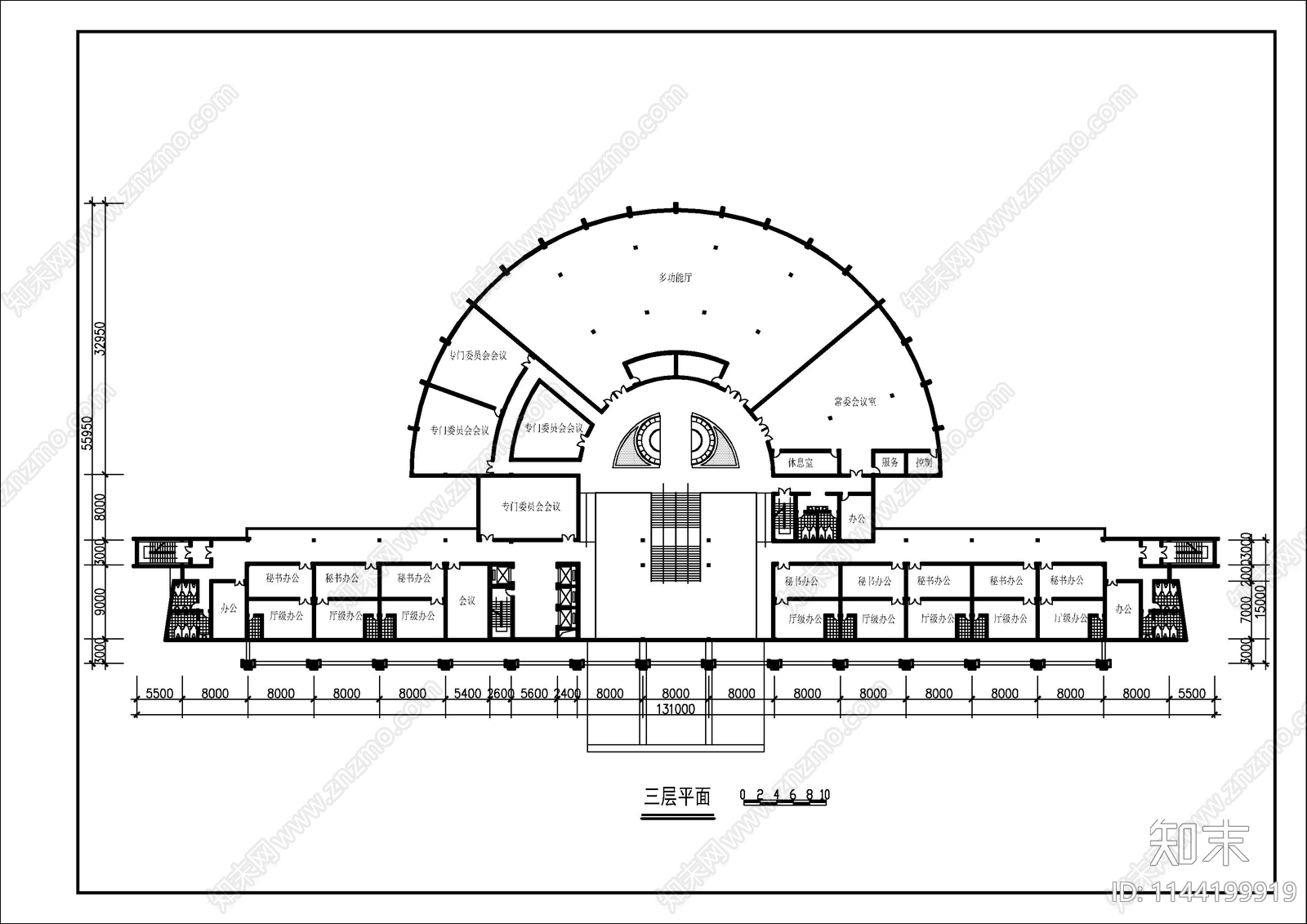 7层武警办公楼建筑cad施工图下载【ID:1144199919】