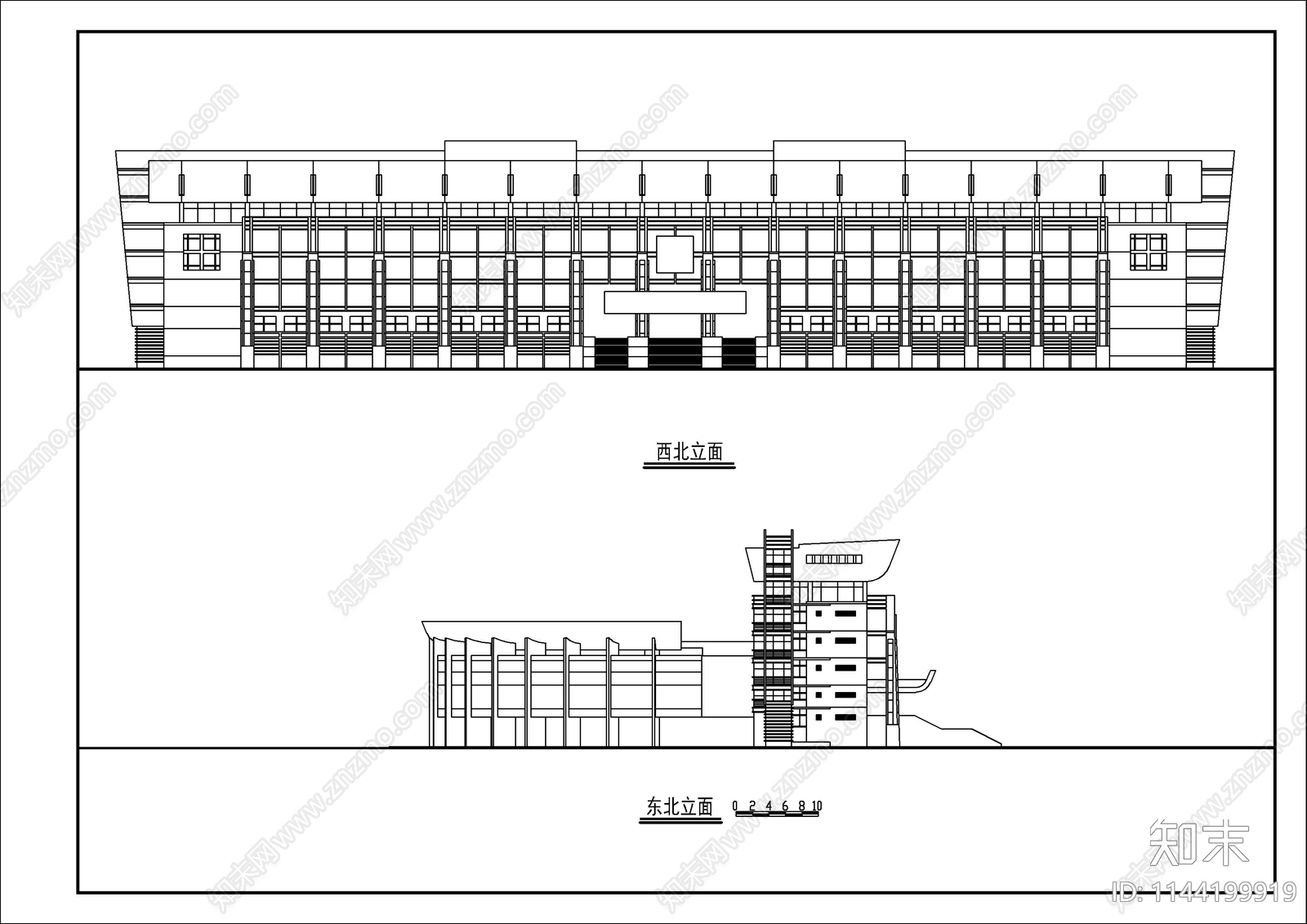 7层武警办公楼建筑cad施工图下载【ID:1144199919】