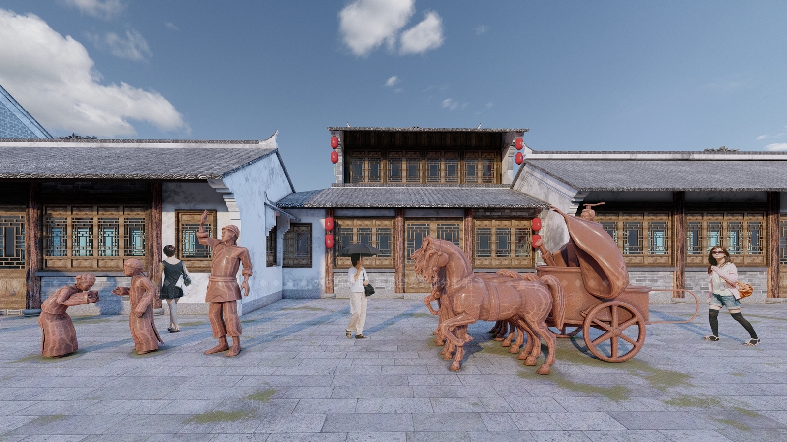 中式商业街SU模型下载【ID:1144200557】