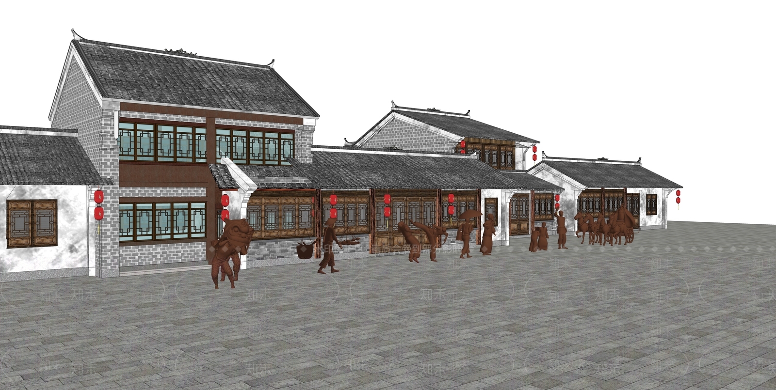 中式商业街SU模型下载【ID:1144200557】