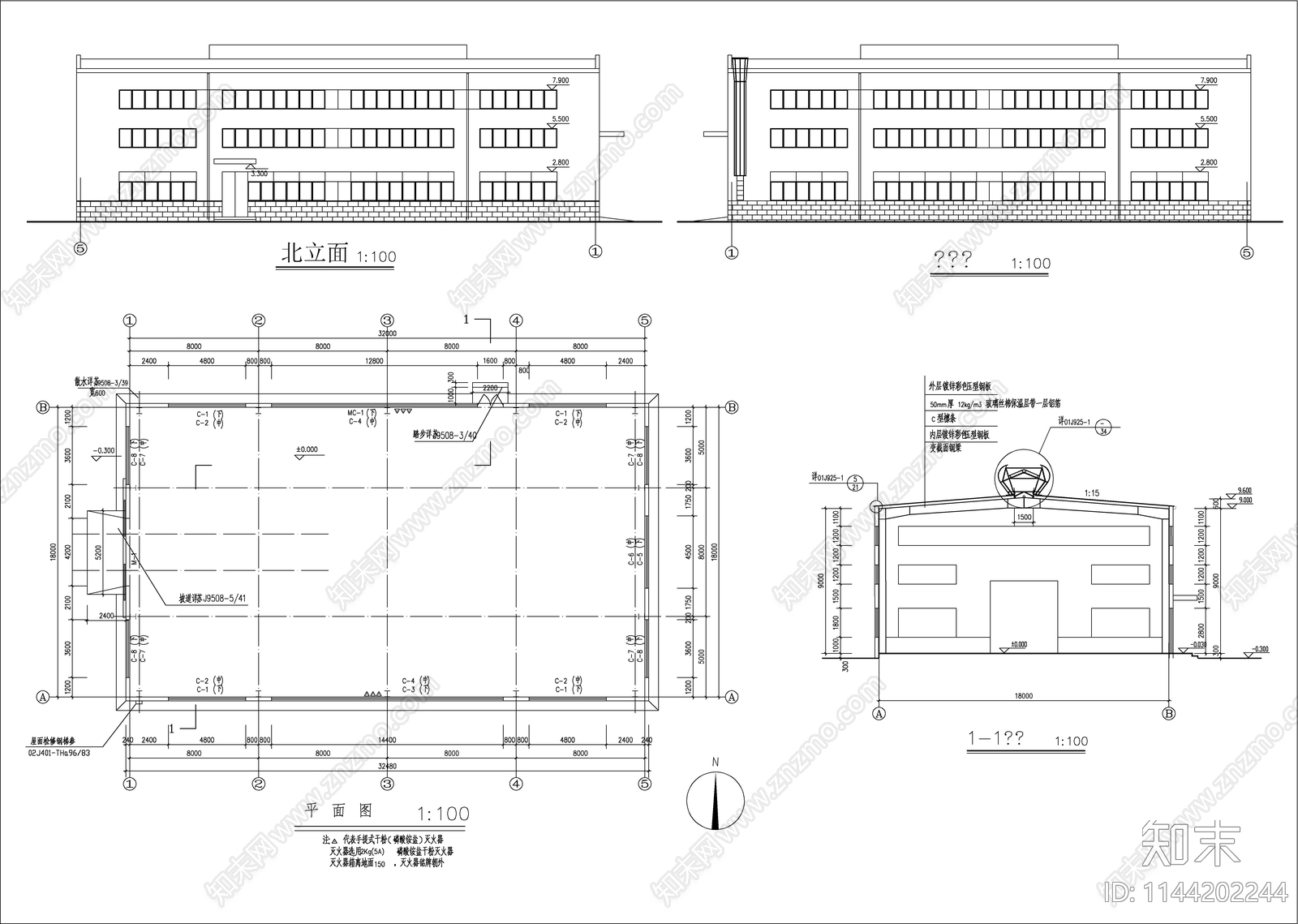 钢结构车间建筑cad施工图下载【ID:1144202244】