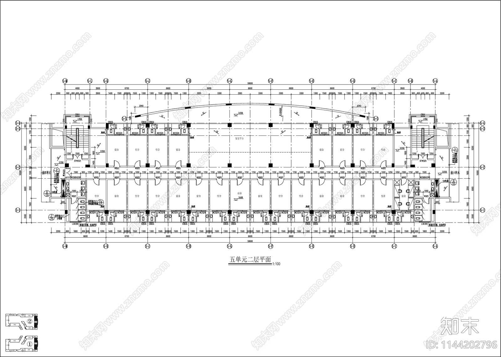 某大学学生宿舍楼建筑平面图cad施工图下载【ID:1144202796】