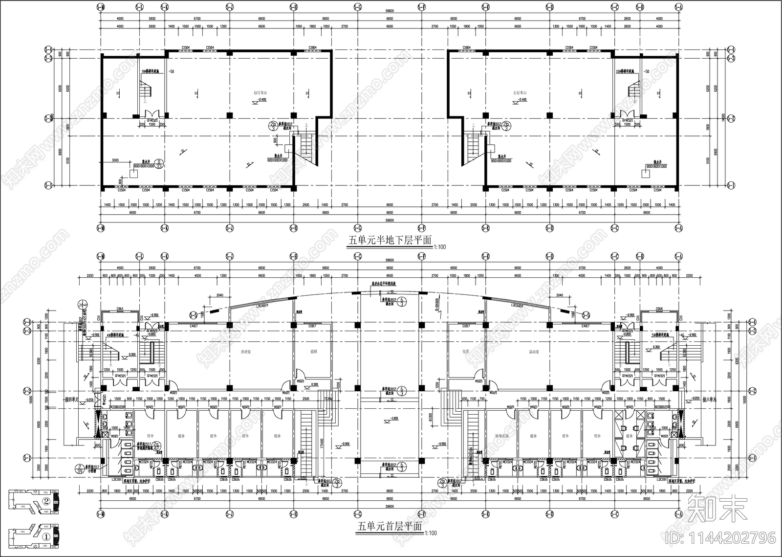 某大学学生宿舍楼建筑平面图cad施工图下载【ID:1144202796】