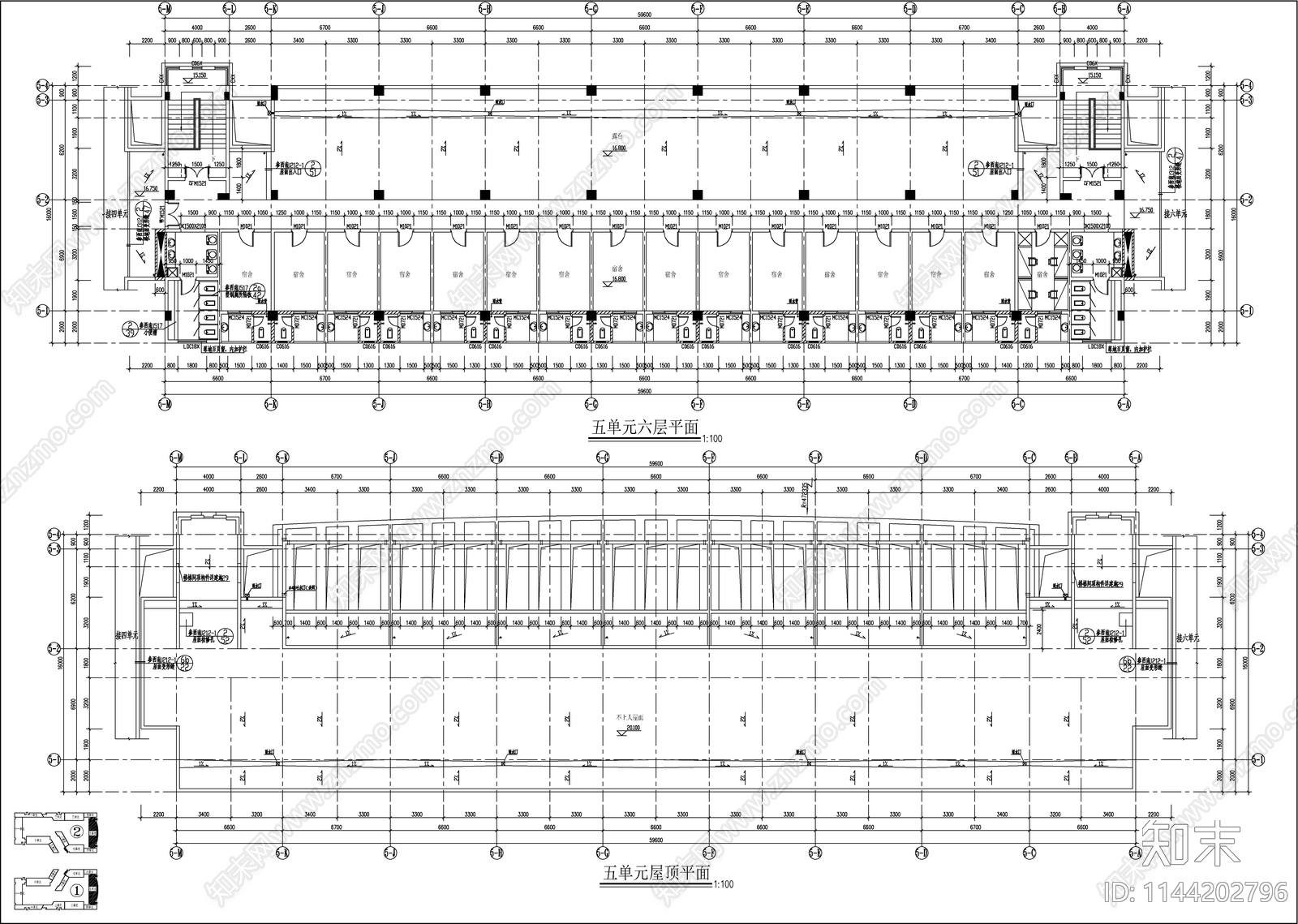 某大学学生宿舍楼建筑平面图cad施工图下载【ID:1144202796】