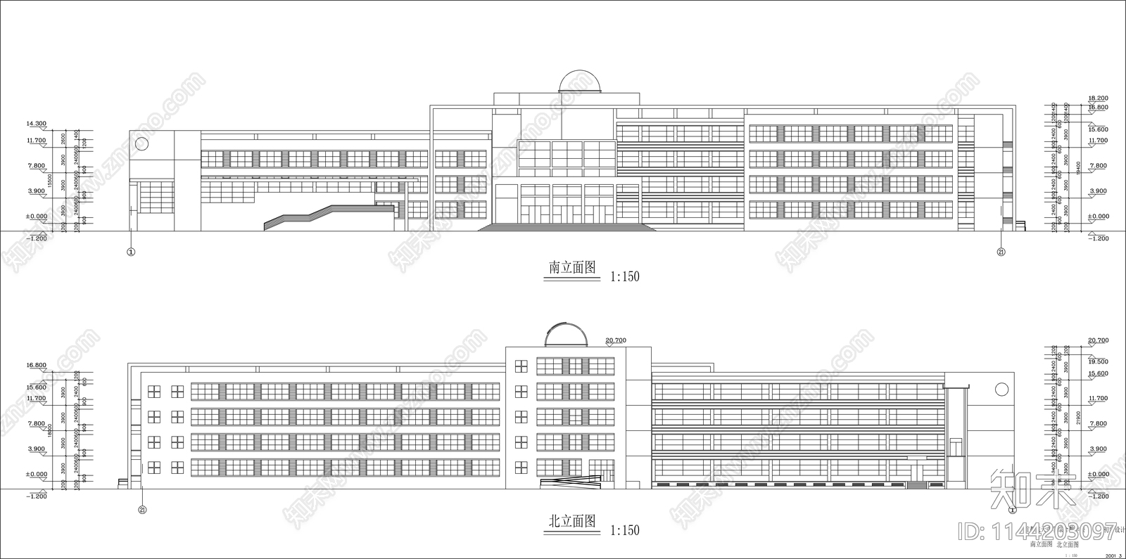 高中综合教学楼建筑cad施工图下载【ID:1144203097】