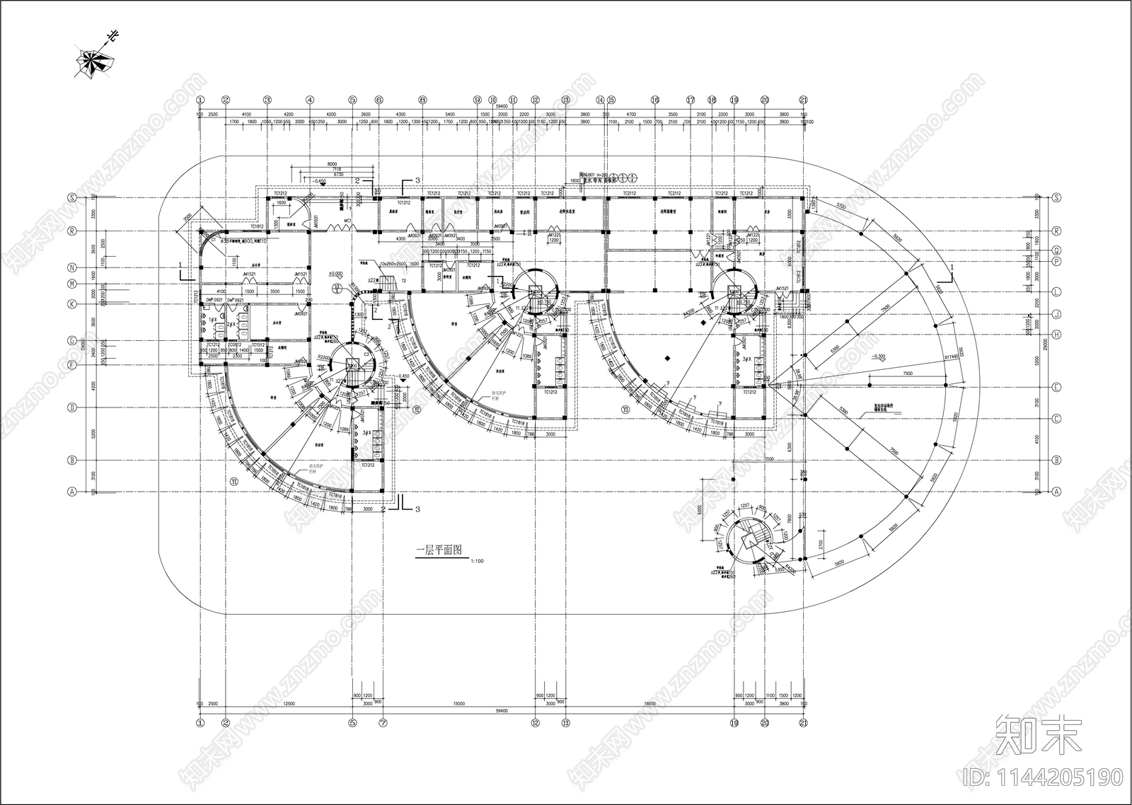 欧式城堡幼儿园建筑cad施工图下载【ID:1144205190】