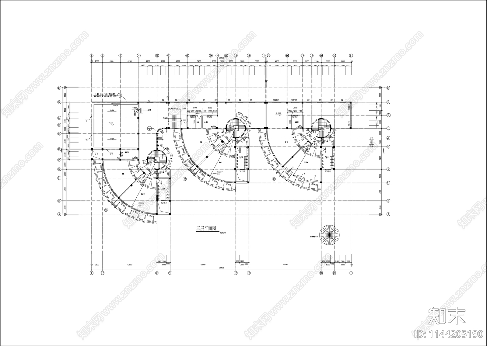 欧式城堡幼儿园建筑cad施工图下载【ID:1144205190】