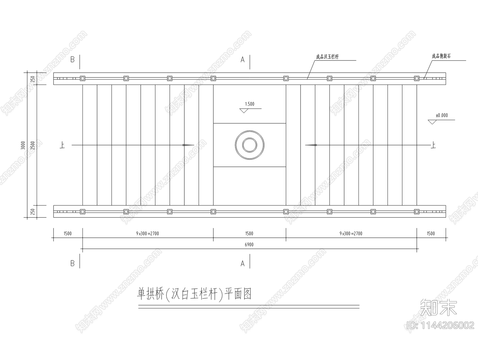 新中式公园拱桥cad施工图下载【ID:1144206002】