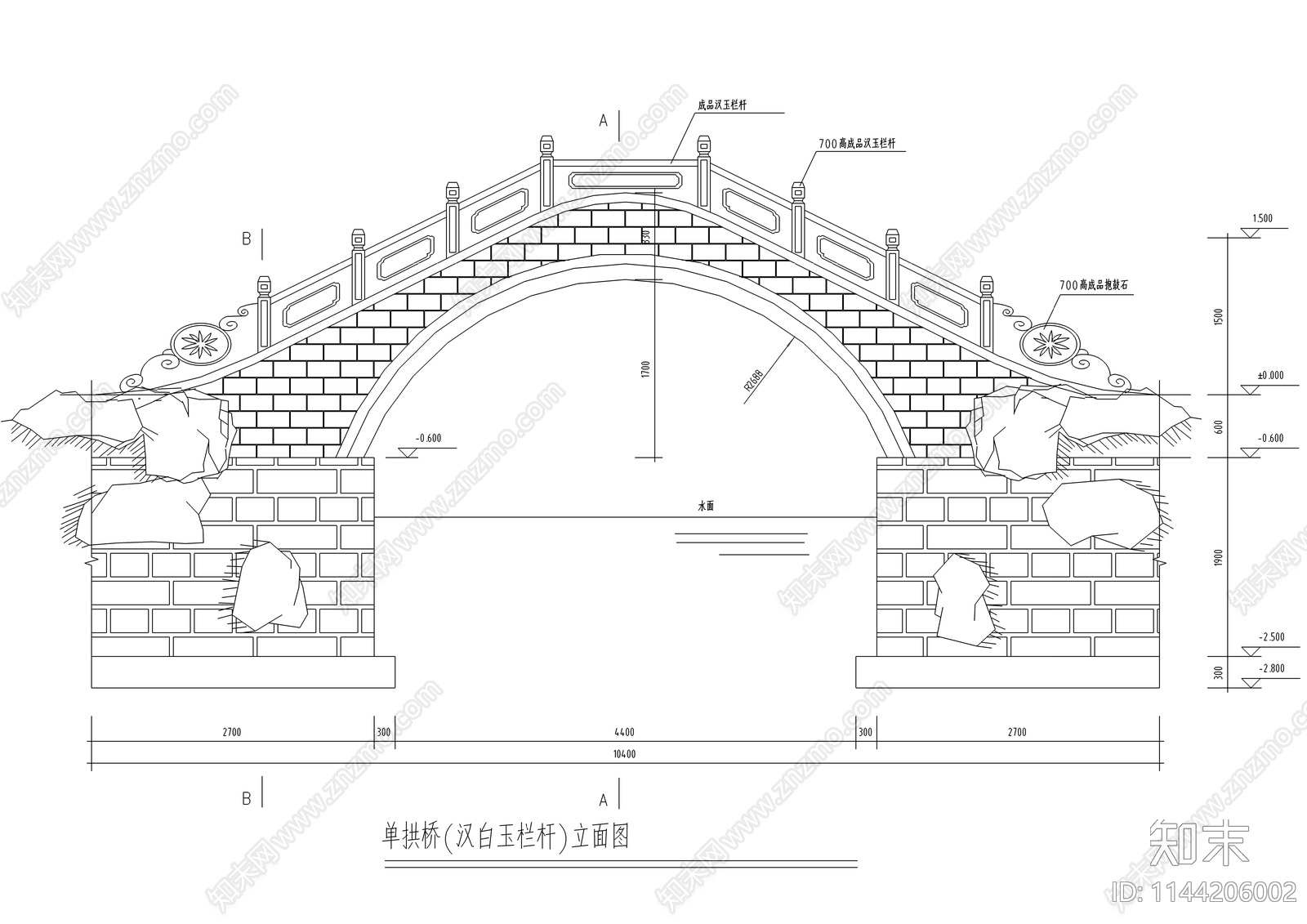 新中式公园拱桥cad施工图下载【ID:1144206002】