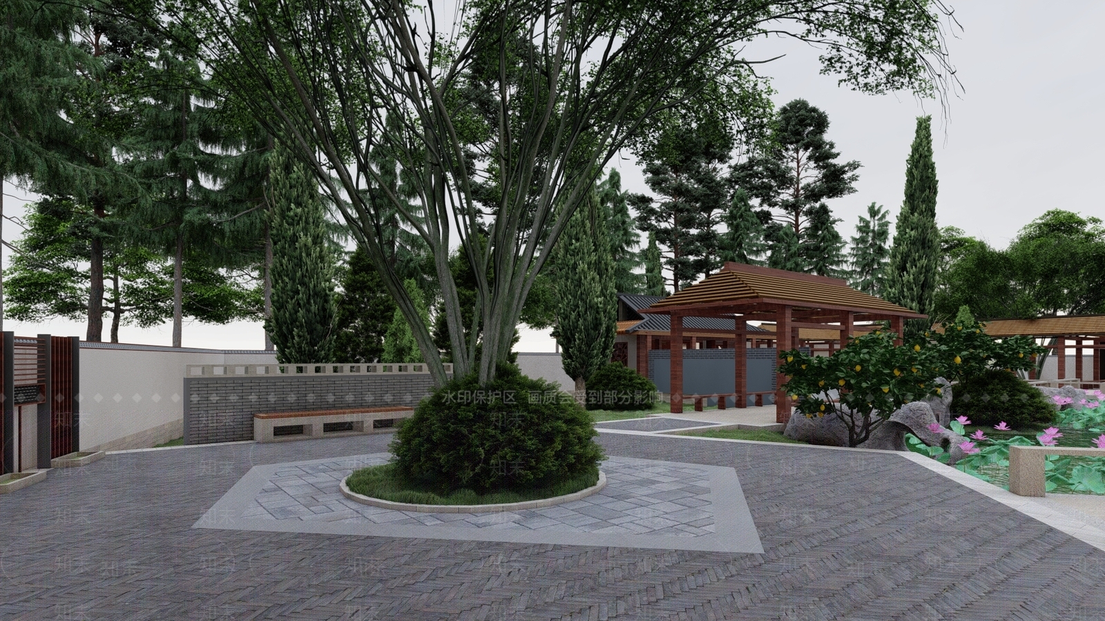 中式口袋公园SU模型下载【ID:1144206938】