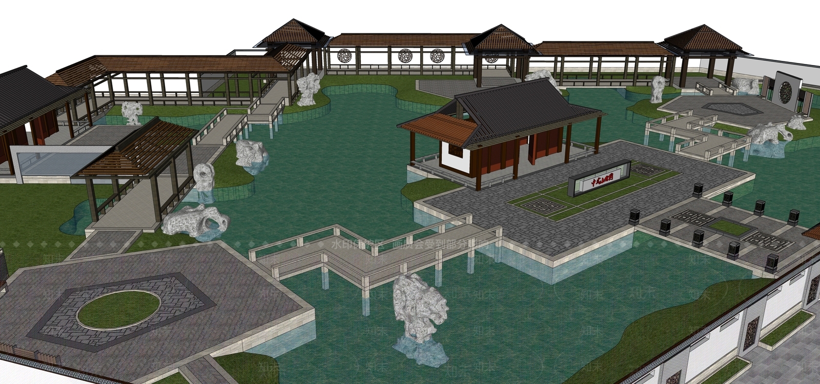 中式口袋公园SU模型下载【ID:1144206938】