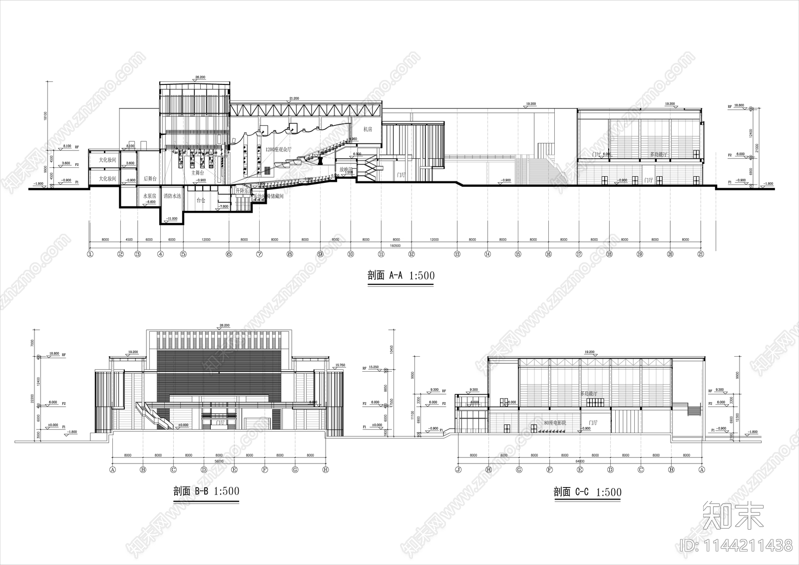 中小型影剧院建筑施工图下载【ID:1144211438】