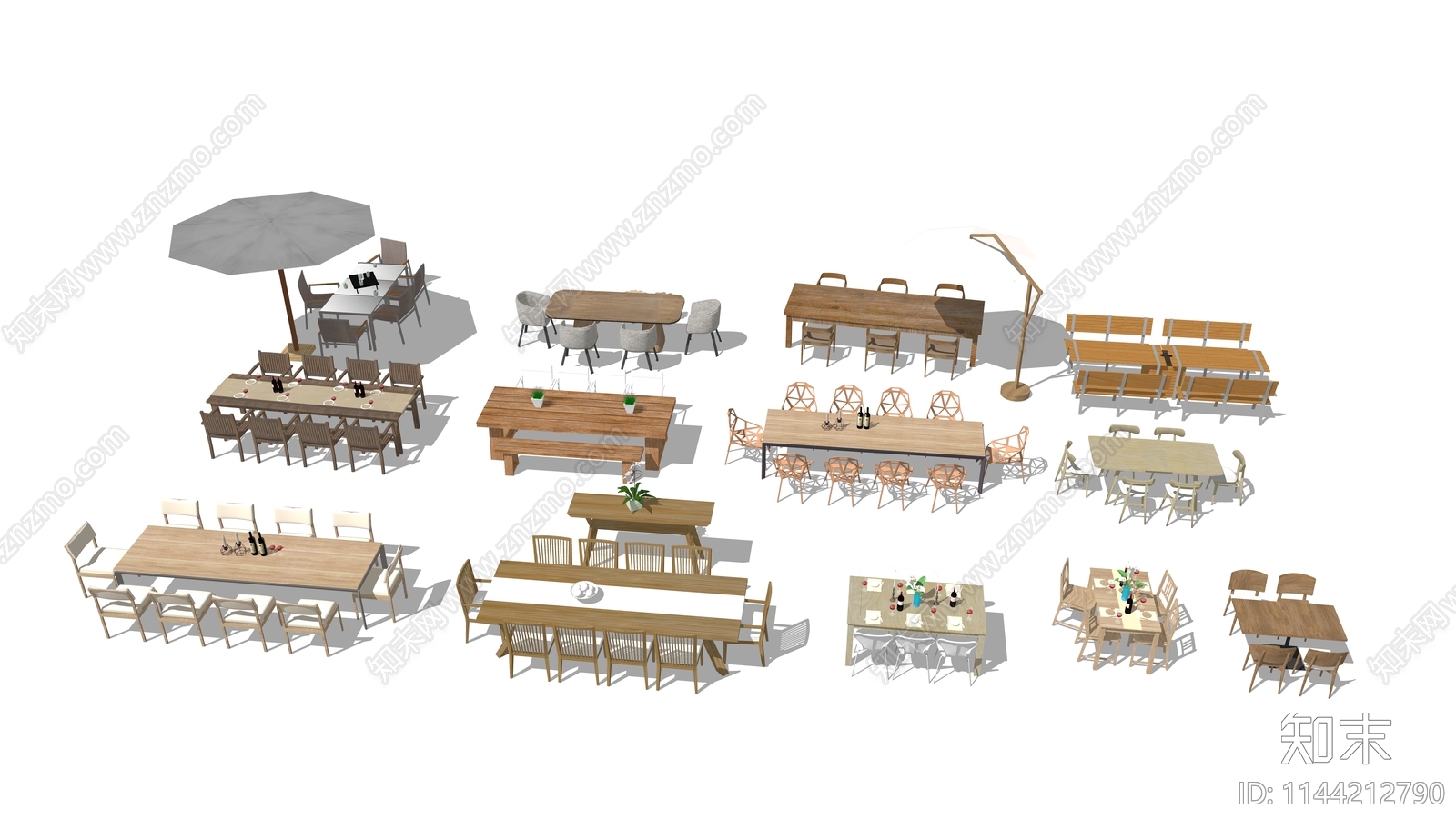 现代户外桌椅组合SU模型下载【ID:1144212790】