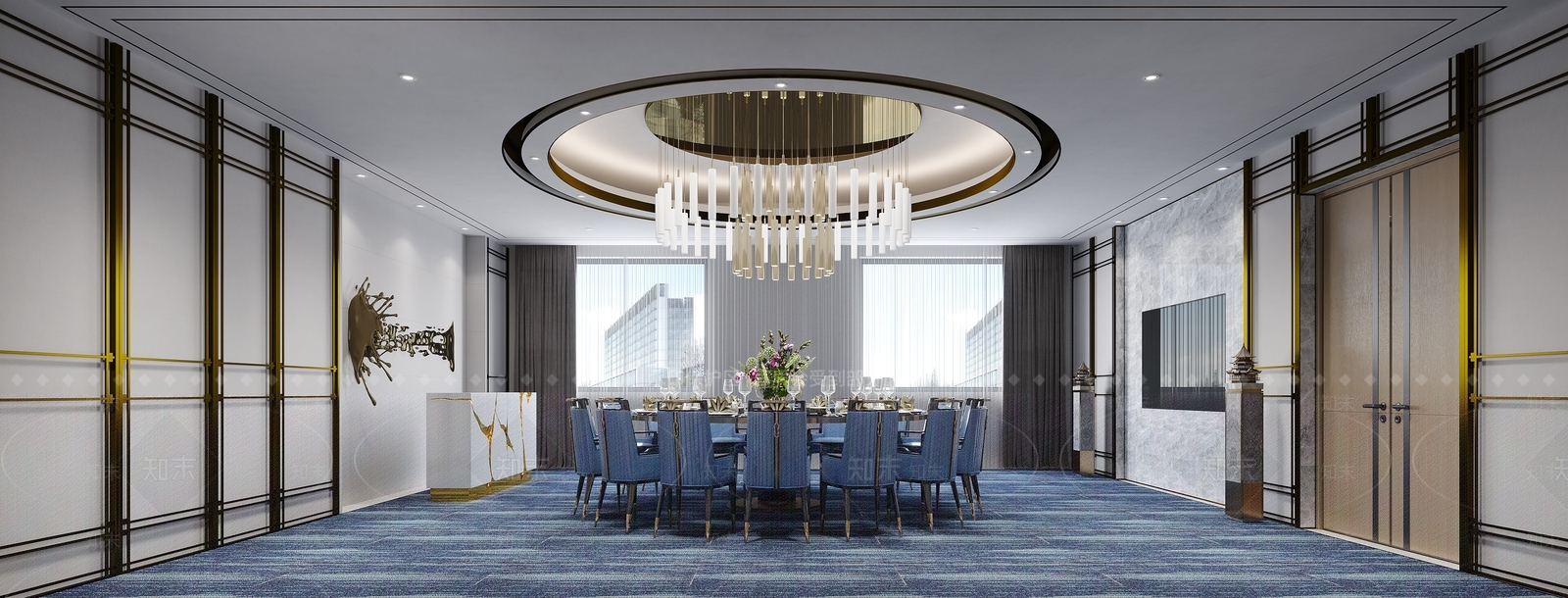 现代酒店餐厅包间3D模型下载【ID:1144213042】